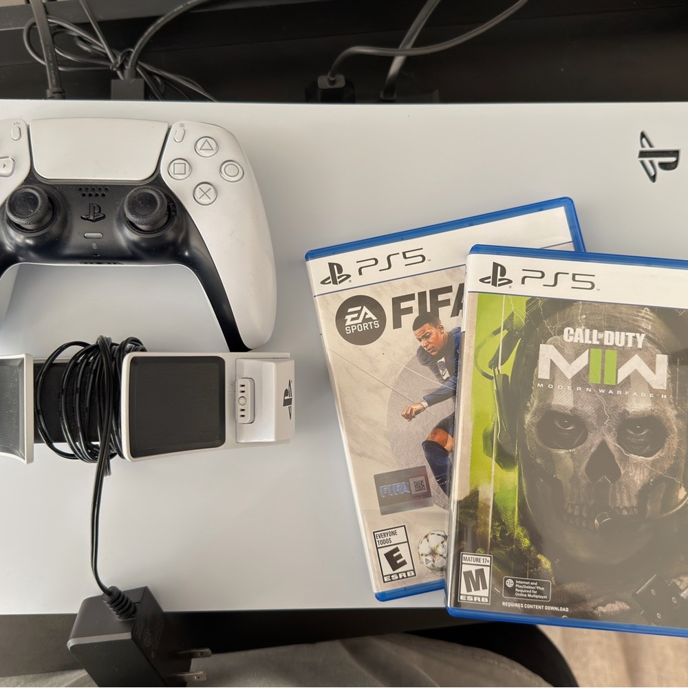 Sony PlayStation 5 Console with DualSense Controller and Games - White and Black